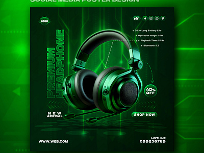 Headphone Social Media Poster Design | Social Media Ad Design. banner design brandidentity branding brochure design creativedesign digitalart flyer design graphic design icondesign illustration marketingdesign moderndesign photoshop poster design printdesign social media ad design social media poster design vector visualidentity webdesign