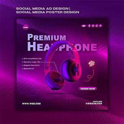 Headphone Social Media Poster Design | Social Media Ad Design. banner design brandidentity branding brochure design business card design creative design digital art flyer design freelancedesigner graphic design icondesign illustration marketingdesign photoshop print design social media ad design social media poster design vector visualidentit web banner design