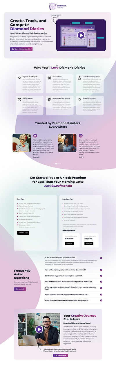 Design Landing page for Diamond Diaries landing page design