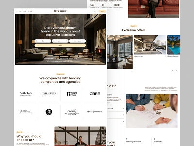 APEX ALLURE- UI/UX Design for Luxury Property Marketplace airbnb design elitehomes exclusiveproperties house luxuryrealestate modern modernliving platform propertymarketplace real estate rent ui uxui webdesign website