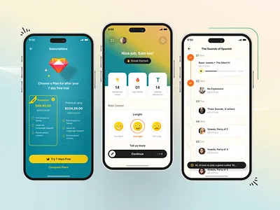 Course Learning App activity animation course course learning app course tracking graphic design ios app mobile app payment page points premium premium plan rate lesson rating subscriptions ui