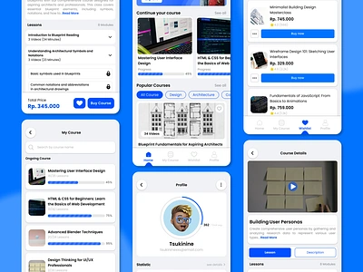 Online Course App app blue course courses design design app e commerce graphic design home learn learning app mobile online online course profile progress study study app ui wishlist