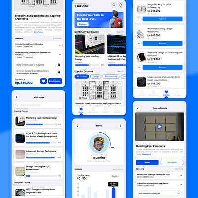 Online Course App app blue course courses design design app e commerce graphic design home learn learning app mobile online online course profile progress study study app ui wishlist