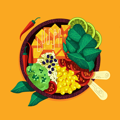 Burrito Bowl 2d avocado burrito bowl food healthy illustration indianartist lettuce mango product illustration tomato ui vector vegetables