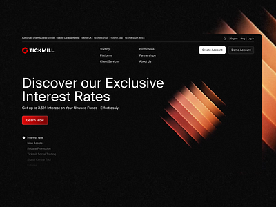 Tickmill hero section concept cfd fintech investing trading