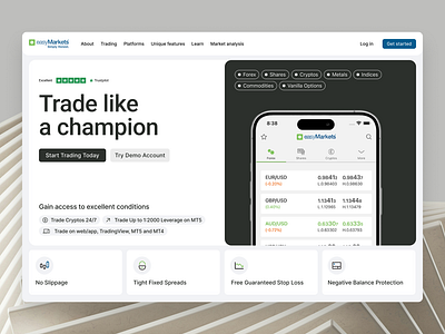 easyMarkets hero section redesign cfd finance fintech investing trading