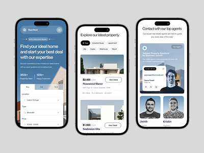 Real Estate App Design app designer designer ios listing minimal design mobile mobile app product design property serach real estate real estate app realestate ui uiux ux web design website