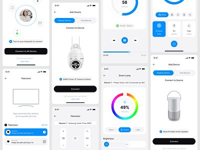 Homiz - Smart Home Mobile App UI Design Template Device Control blue device control device management home mobile mobile app mobile app template smart cctv smart home smart house smart lamp smart tv ui design ui design template