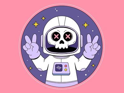 Skull astronaut astronaut bone branding cartoon character colorful cute design galaxy graphic design head illustration logo skeleton skull space ui