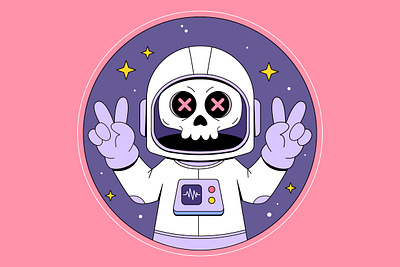 Skull astronaut astronaut bone branding cartoon character colorful cute design galaxy graphic design head illustration logo skeleton skull space ui