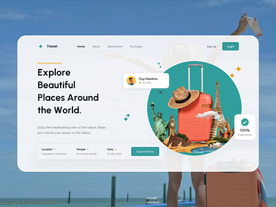 Travel Guide - Travel Landing Page booking app branding design explore fawaz figma graphic design illustration landing page minimal motion graphics places popular travel ui uiux visit world visual design web design website design