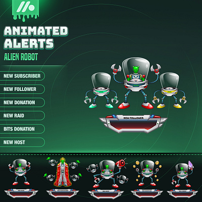 Alien Robot Stream Alert Pack - Galaxy Theme Alert premade alert