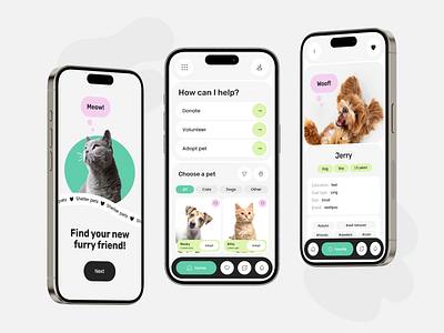 Fluffy – Pet Adoption Mobile App animallovers app application charity concept mobile mobile app mobile application pet petrescue responsive design shelterpets ui ux uxui white