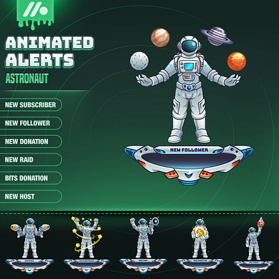 Stream Alert Pack Astronaut - Alert with Galaxy, Space Theme premade alert