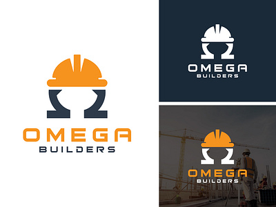 Omega Builders Logo Design Concept architect builder builder job building concept concrete construction constructor contractor design hard hat industry labor logo management omega residential safety tools worker