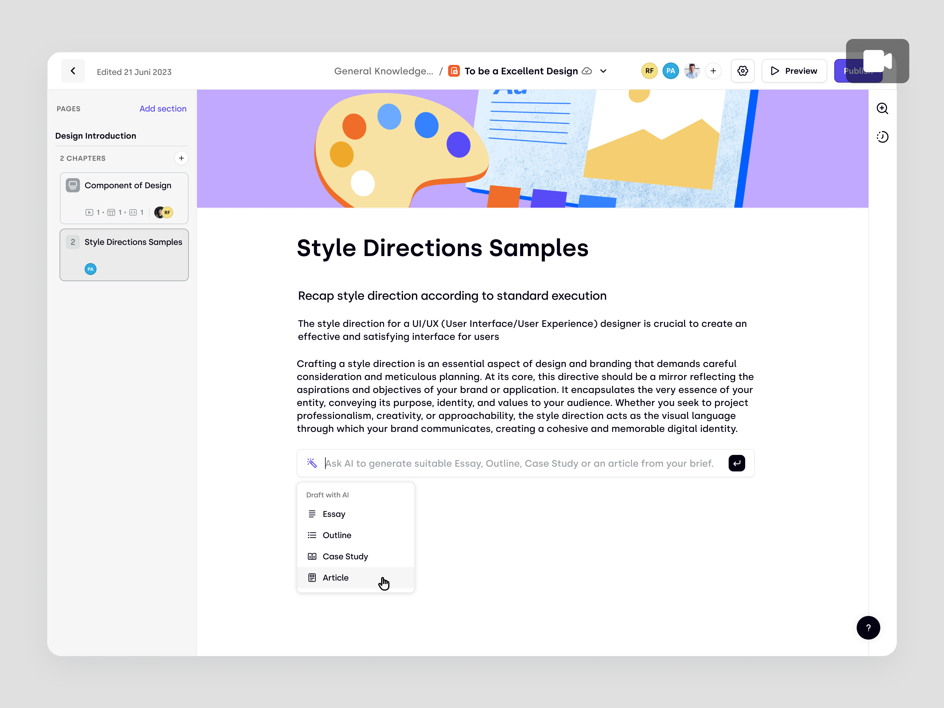 Trenning - Build Learning Chapters and Draft Content with AI animation course education education platform learner learning management system learning path learning platform lms product design saas saas design staff training student team training ui ux web app web design wiki