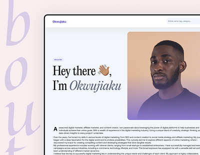 Okwujiaku- About me about about me blog clean design figma landing page minimalist design ui