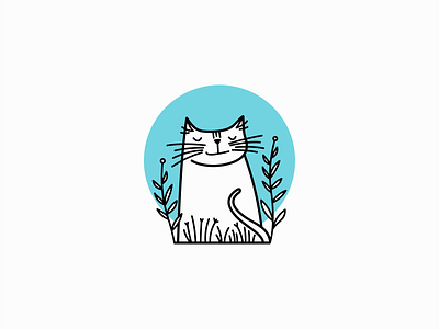 Cute Cat Sitting In Nature Logo animal branding cartoon cat cute design emblem garden grass icon identity illustration kitty logo mark mascot nature pet symbol vector