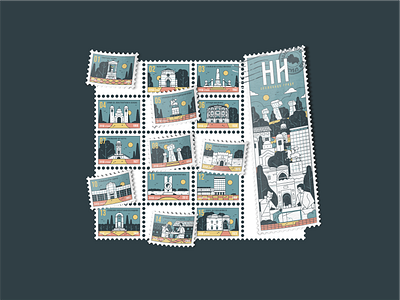 Nis Postmark branding building city design font graphic design icon icon set illustration landmarks landscape logo nis place postage postmark stamp tree typo vector