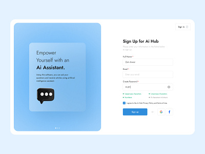 Sign up your account - AI Hub ui