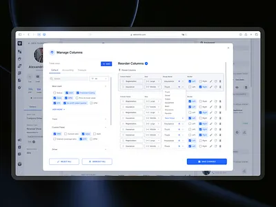 Manage Columns - Trucking Management System (TMS) adjust columns column arrangement column management column organizer column settings customize columns manage columns reorder edit columns tms trucking management system