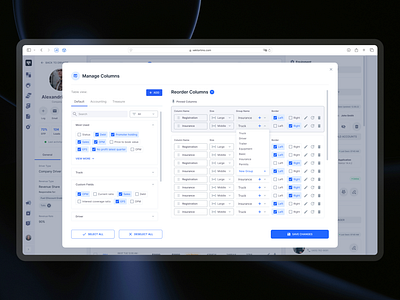 Manage Columns - Trucking Management System (TMS) adjust columns column arrangement column management column organizer column settings customize columns manage columns reorder edit columns tms trucking management system