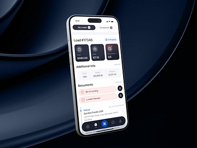 My Loads (Load details) - Trucking Management App document management driver dashboard fleet management freight tracking load management mobile app mobile ui transportation trucking app
