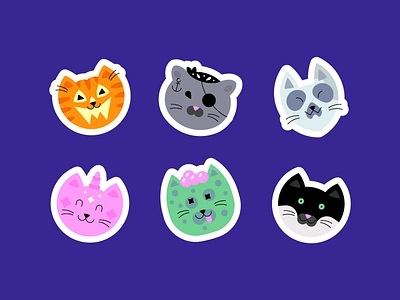 Cat chars | Stickers alien animal avatar cat character flat ghost gift halloween icon illustration party pirat pumpkin set spooky sticker unicorn vampire zombie