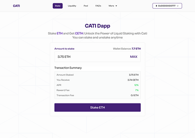 ETH Liquidity Stake design ui