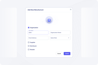 Create a new Manufacturer — Vuetify (Material Design) add user animation blue clean design marketing minimal modal template ui ux web