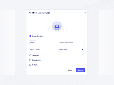 Create a new Manufacturer — Vuetify (Material Design) add user animation blue clean design marketing minimal modal template ui ux web