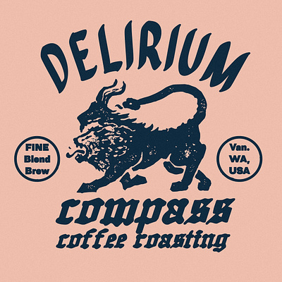 Delirium animal illustration antique artifact bazaar chimera coffee branding coffee illustration compass delirium fantastic beasts identity design mythical beasts mythical creatures retro design roastery t shirt designs texture brushes vintage design visual assets