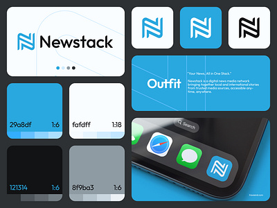 Newstack Brand Identity android app brand identity branding color design graphic design grid icon ios logo logo design media monogram news news network typography ui visual identity web