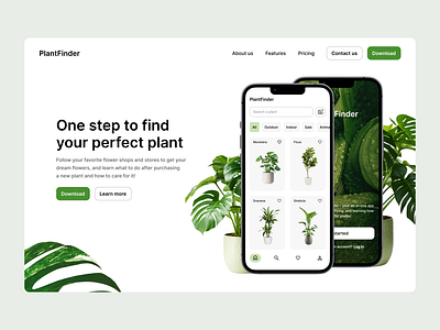 PlantFinder - Landing Page branding clean design graphic design green grid landing page minimalistic ui web web design