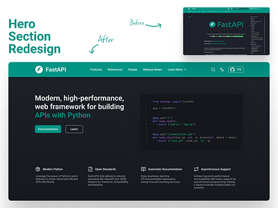 FastAPI Hero Section Redesign figma hero section landing page redesign roast roboto