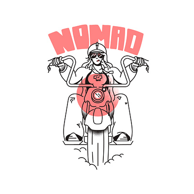 nomad branding design grain graphic design icon illustration line minimal motorcycle people retro rider simple texture ui woman