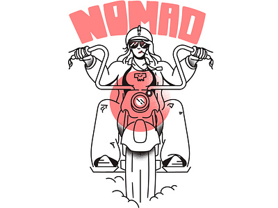 nomad branding design grain graphic design icon illustration line minimal motorcycle people retro rider simple texture ui woman