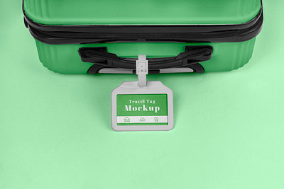 Suitcase Travel Tag Mockup branding graphic design green label logo mockup suitcase tag travel