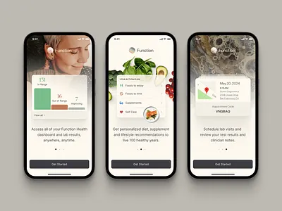 Walkthrough ai app biomarkers clinic diet function function health health ios iphone labs longevity mobile onboarding phone test visit walkthrough
