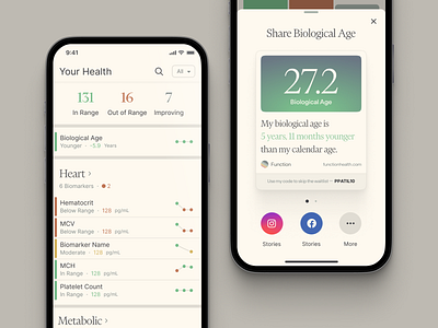 Share Sheet age bioage biological biomarkers dashboard health ios iphone lab labs metabolic metrics mobile share sheet social test testing