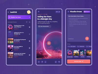 Dream Visualization App 2024 ui mobile ai app ui dream ai dream app ui dream ui dream visualisation app lucid dreaming lucid dreaming app mobile dream ui