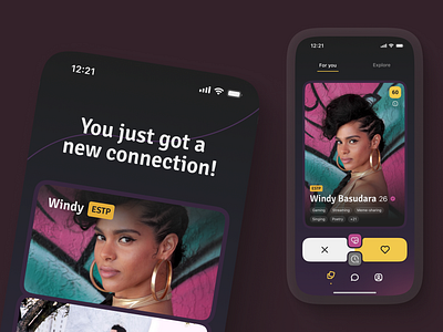 MBTI-centric dating app UI android clean connection dark dating design gradient hooked ios layout mbti mobile mobile app mobile design personality social swipe ui ui ux ux