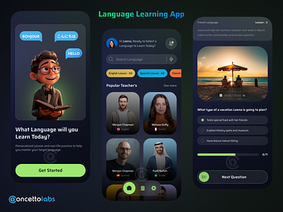 Language Learning App desire agency education edutech graphic design language learning language learning app motion graphics ui