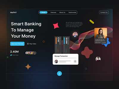 WePAY - Smart Banking Landing Page background banking app coin desktop figma finance app fintech landing page mock up pay payment responsive design smart smart banking ux ui web design