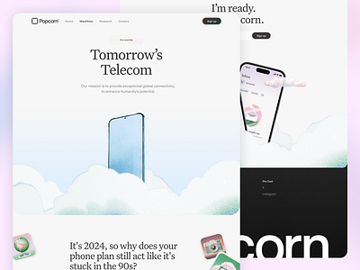Popcorn Manifesto clean desktop light minimal serif telcom ui ux webdesign website