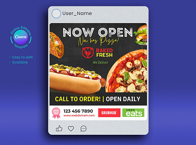 Restaurant Social Media Post Squire Flyer Format Canva canva social media post pizza flyer social media post canva social media post template