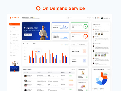 On Demand Service (Dashboard) branding clean cleaning dashboard digital wallet electrician graphic design kid men logo minimal mockup on demand service orange plumber services services ui ux womens salon spa