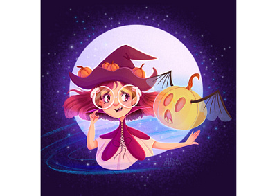 The witch and the pumpkin art commission book cover illustration brand character cartoon cartoon character cartoon illustration character character development characterart children illustration colorful illustration illustrator mascot packing design stylized