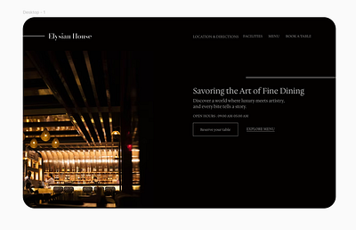 Web Design : Elysian House - luxury bar/restaurant design ui uiux ux web website design