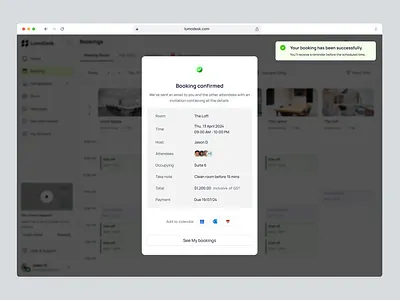Coworking Platform - Booking Confirmed admin b2b booking component confirmed coworking dashboard design management popup saas ui ux web webapp